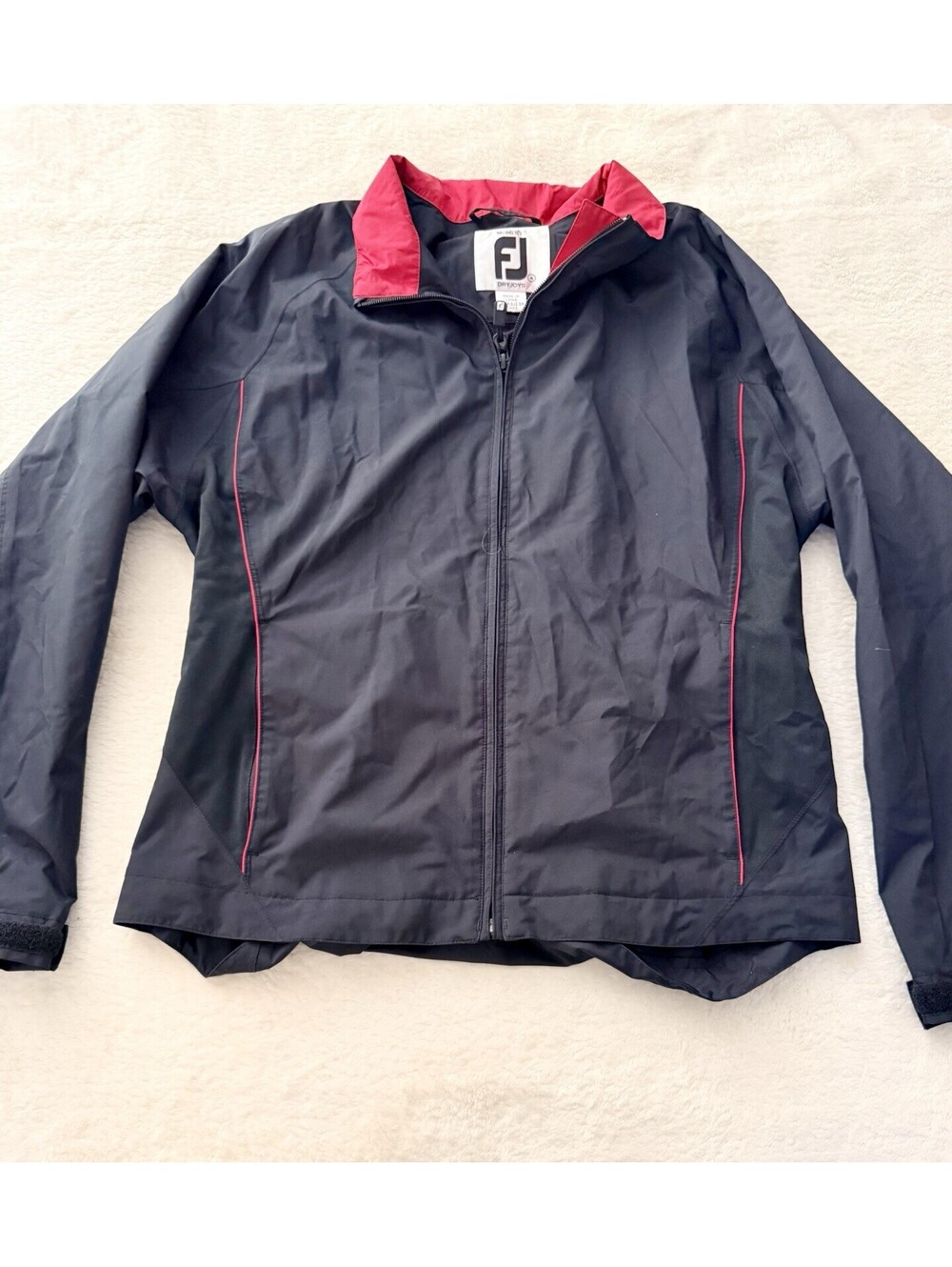 FootJoy DryJoys Women’s Golf Rain Jacket M Black Red Full Zip Windbreaker